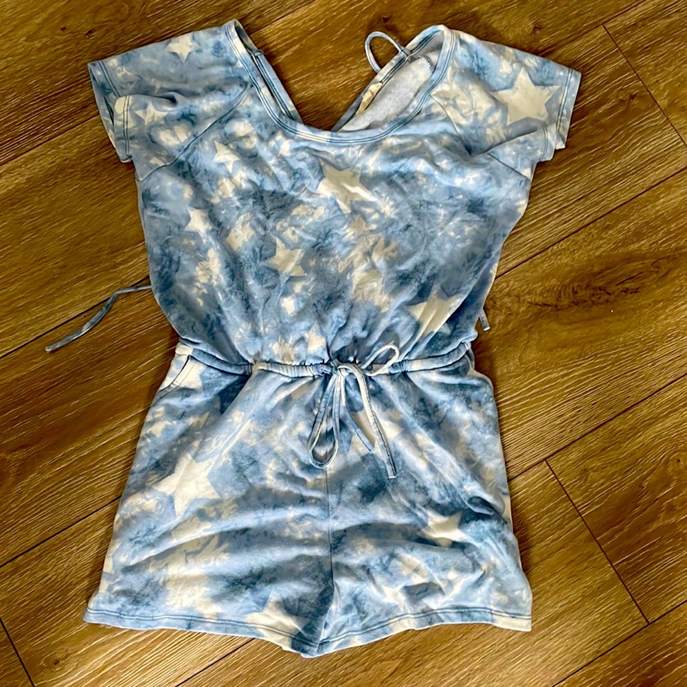 Blue and white tie-dye jumpsuit